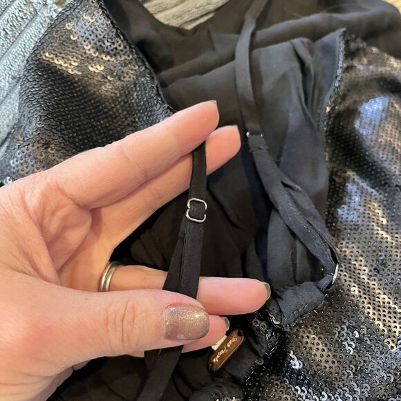 Free People Jumpsuit Womens XS New Years Black Tie Shiny Sequined Pantsuit - Picture 8 of 16